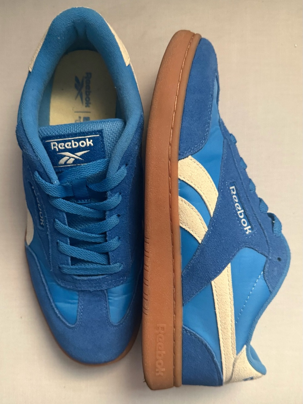 Reebok Blue & White Suede and leather Trainers with Gum Sole
